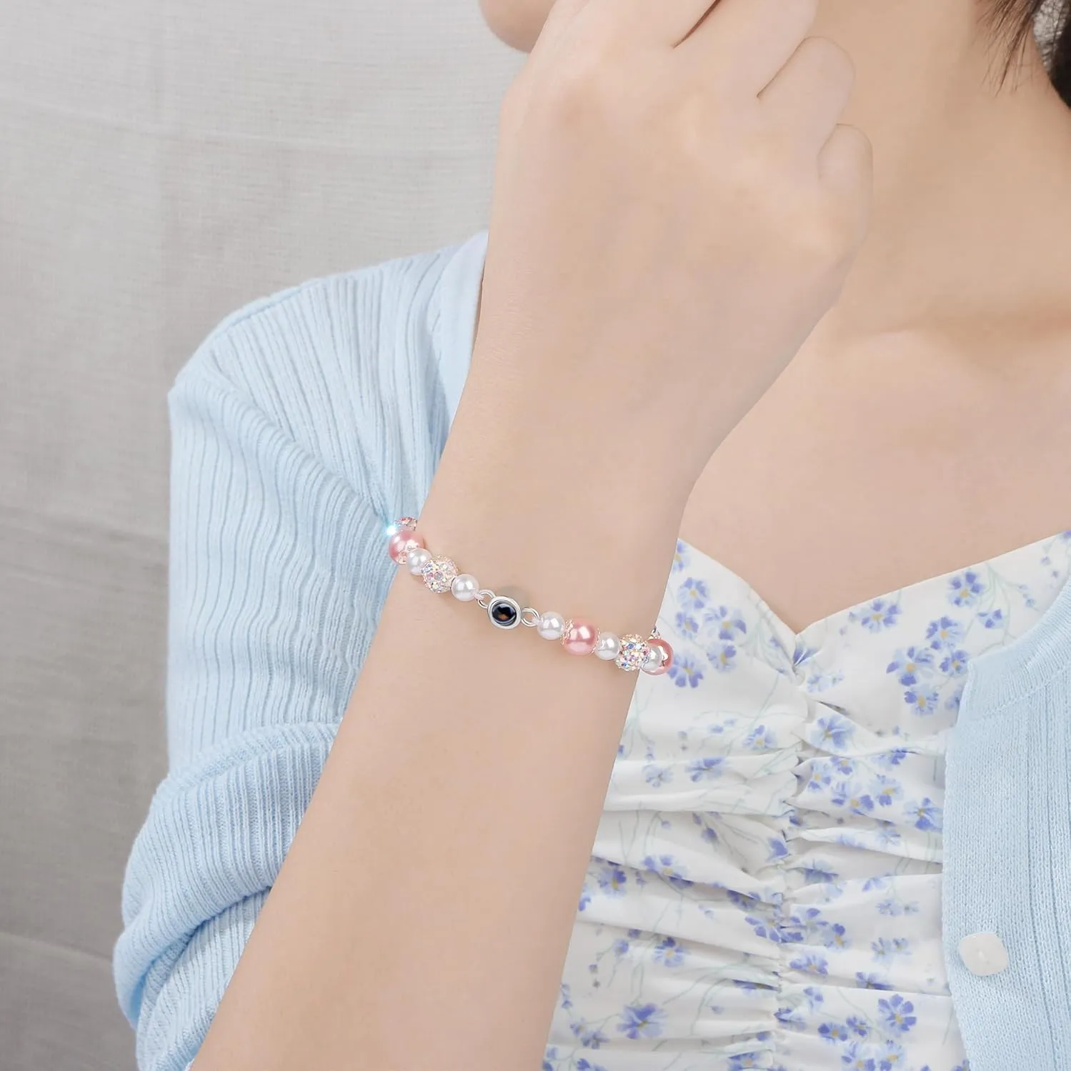 JoycuFF   Daughter Granddaughter Niece Pink Pearls Charm Bracelets  Valentine's Day Birthday Back to School Christmas Gift