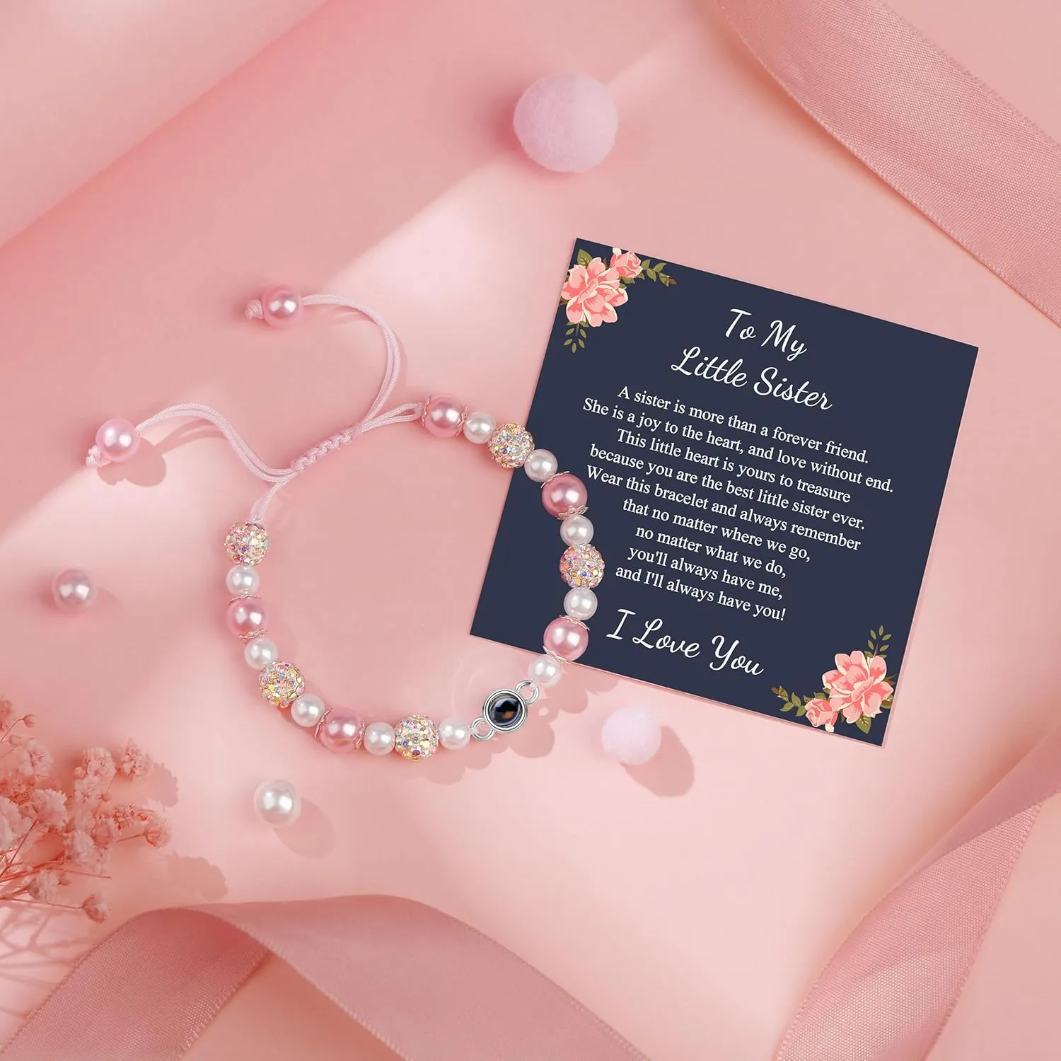 JoycuFF   Daughter Granddaughter Niece Pink Pearls Charm Bracelets  Valentine's Day Birthday Back to School Christmas Gift