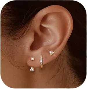 Jstyle 14K Gold Earrings for Women S925 Sterling Silver Earrings for Multiple Piercings Cartilage Stud Small Hoop Dainty Earrings Set