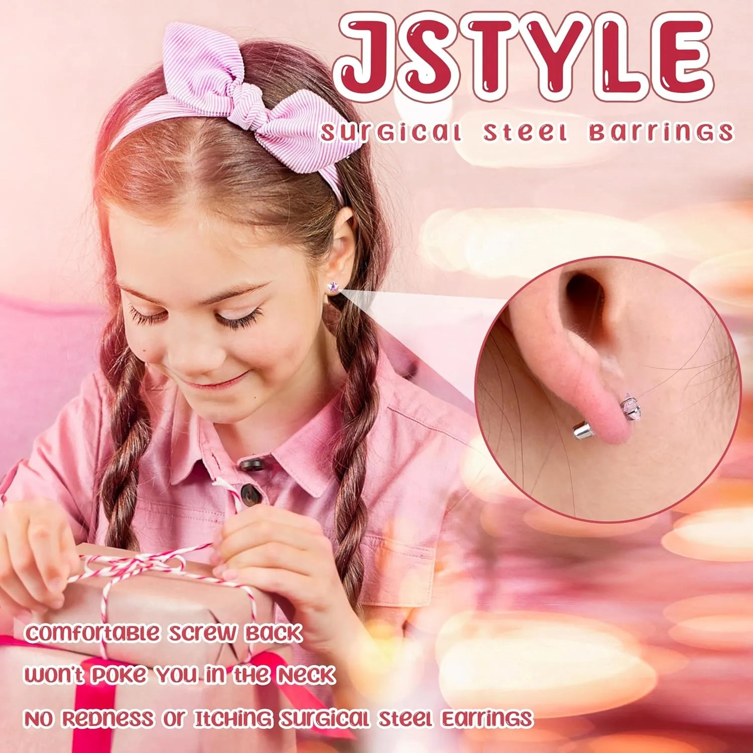 Jstyle Earrings for Girls Hypoallergenic Hoops Earrings for Teens Surgical Stainless Steel Earrings for Little Girls Screw Back Studs Earrings for Toddlers Cute Earrings Jewelry for Kids