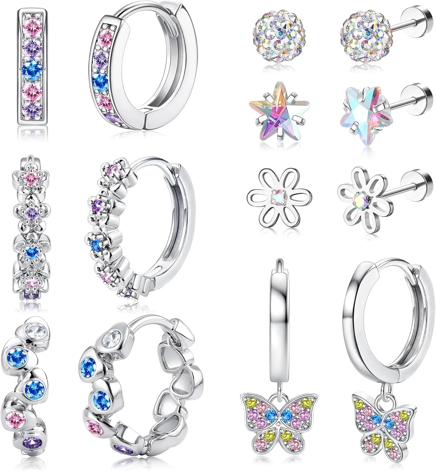 Jstyle Earrings for Girls Hypoallergenic Hoops Earrings for Teens Surgical Stainless Steel Earrings for Little Girls Screw Back Studs Earrings for Toddlers Cute Earrings Jewelry for Kids