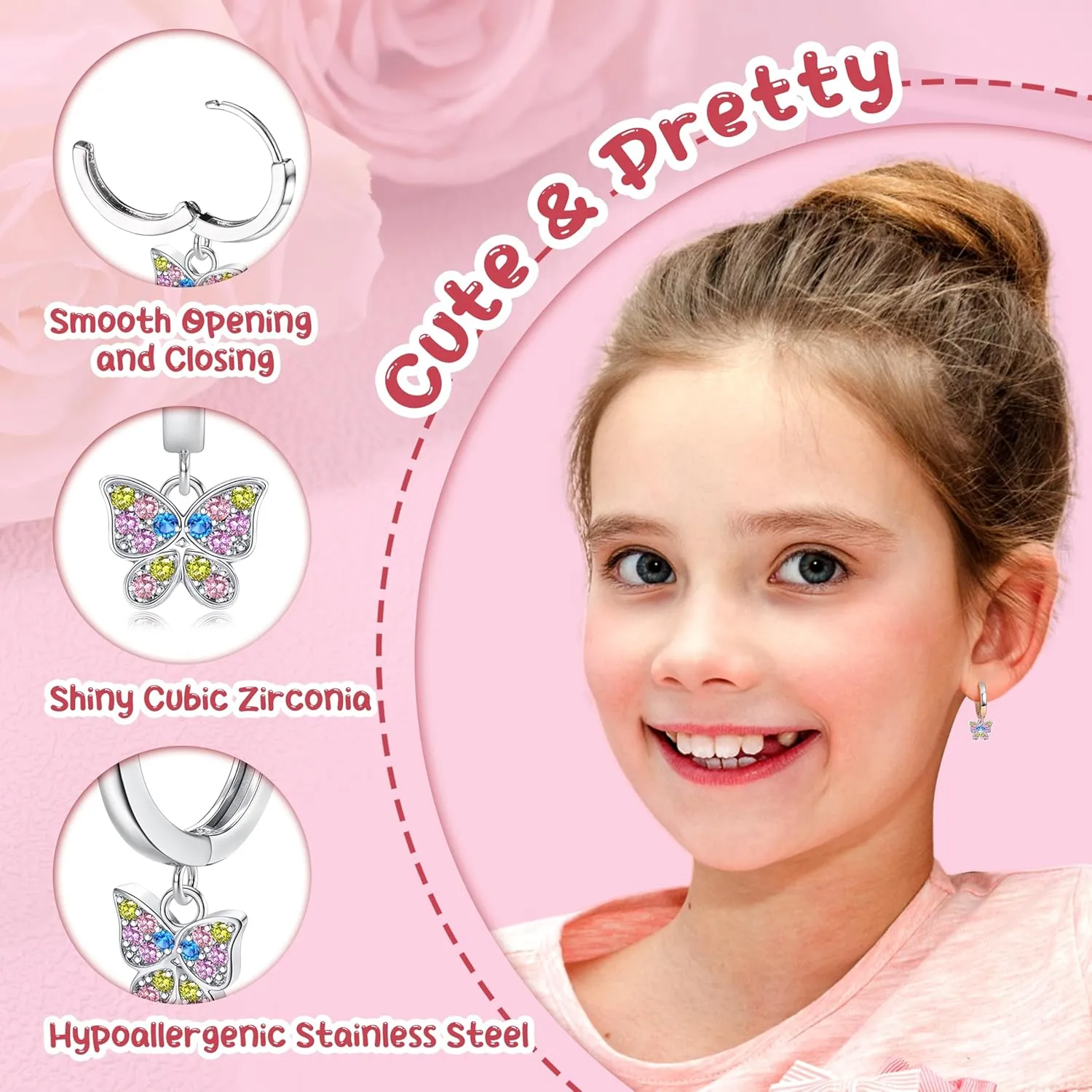 Jstyle Earrings for Girls Hypoallergenic Hoops Earrings for Teens Surgical Stainless Steel Earrings for Little Girls Screw Back Studs Earrings for Toddlers Cute Earrings Jewelry for Kids
