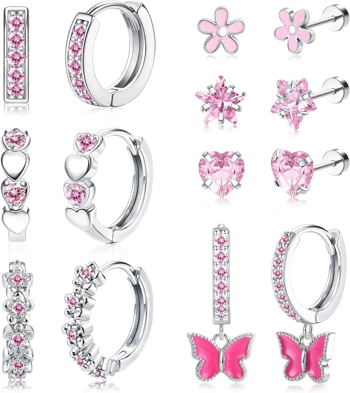 Jstyle Earrings for Girls Hypoallergenic Hoops Earrings for Teens Surgical Stainless Steel Earrings for Little Girls Screw Back Studs Earrings for Toddlers Cute Earrings Jewelry for Kids