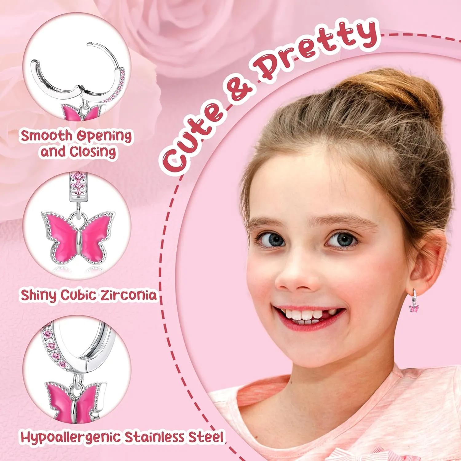 Jstyle Earrings for Girls Hypoallergenic Hoops Earrings for Teens Surgical Stainless Steel Earrings for Little Girls Screw Back Studs Earrings for Toddlers Cute Earrings Jewelry for Kids