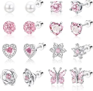 Jstyle Hypoallergenic Earrings for Girls Women Surgical Stainless Steel Stud Earrings for Sensitive Ears Flat Screw Back Earrings Set Cute Girls Kids Earrings Toddler Earrings Jewelry for Teen Girls
