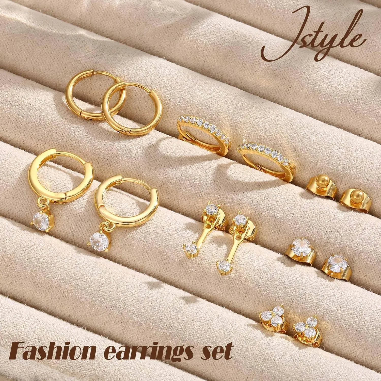 Jstyle Hypoallergenic Surgical Steel Earrings for Women 14K Gold Earring Stack Set Stainless Steel Stud Earrings Dainty Huggie Hoop Cartilage Earring Sets for Multiple Piercing