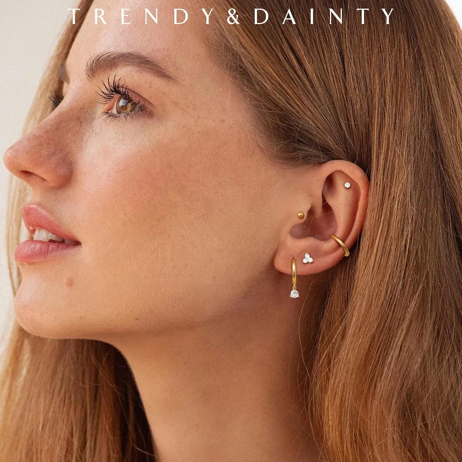 Jstyle Hypoallergenic Surgical Steel Earrings for Women 14K Gold Earring Stack Set Stainless Steel Stud Earrings Dainty Huggie Hoop Cartilage Earring Sets for Multiple Piercing