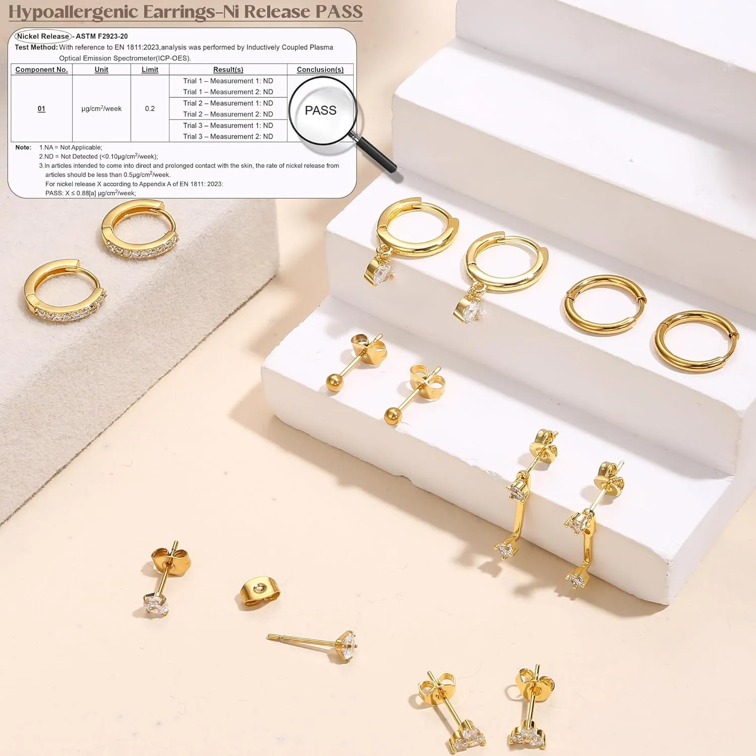 Jstyle Hypoallergenic Surgical Steel Earrings for Women 14K Gold Earring Stack Set Stainless Steel Stud Earrings Dainty Huggie Hoop Cartilage Earring Sets for Multiple Piercing
