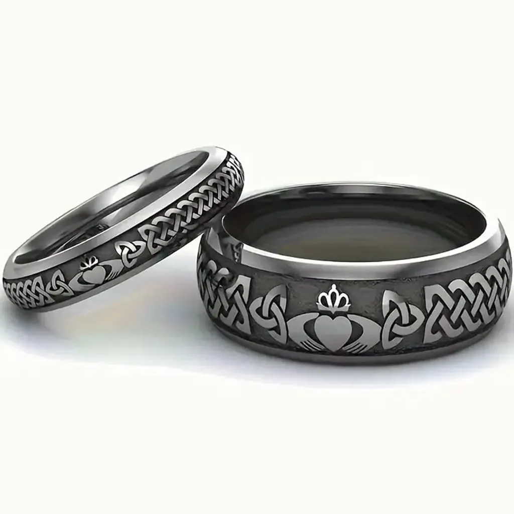 Jude Jewelers 4mm 6mm Stainless Steel Celtic Knot Claddagh Heart Pattern Wedding Couple Lovers Band Ring