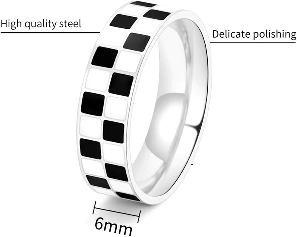 Jude Jewelers 6mm Stainless Steel Checkerboard Chess Pattern Wedding Band Biker Statement Ring