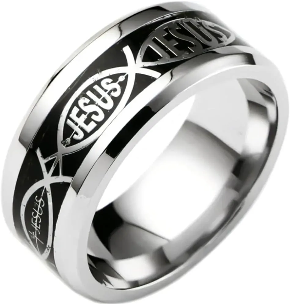 Jude Jewelers 8mm Stainless Steel Jesus Fish Style Christian Religious Wedding Band Ring