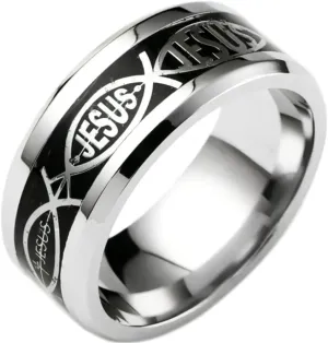 Jude Jewelers 8mm Stainless Steel Jesus Fish Style Christian Religious Wedding Band Ring