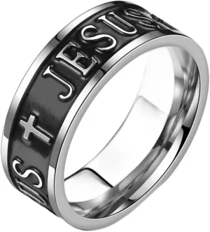 Jude Jewelers 8mm Stainless Steel Retro Vintage Christian Cross Jesus Word Filled Wedding Band Ring