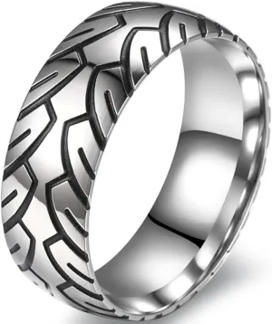 Jude Jewelers 8mm Stainless Steel Wheel Tire Pattern Wedding Band Biker Statement Ring