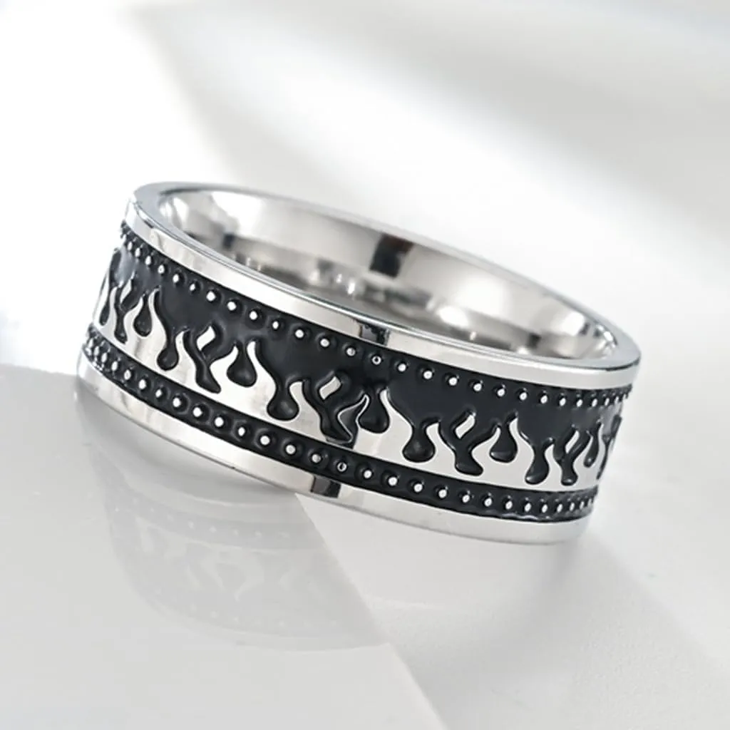 Jude Jewelers Retro Vintage Stainless Steel Fire Flame Band Style Party Biker Ring