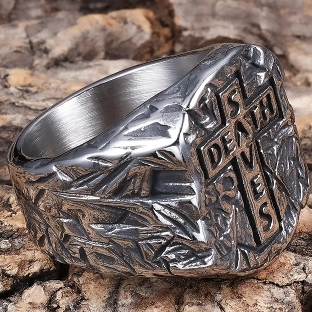 Jude Jewelers Retro Vintage Stainless Steel Saves Death Christian Cross Signet Style Biker Party Ring