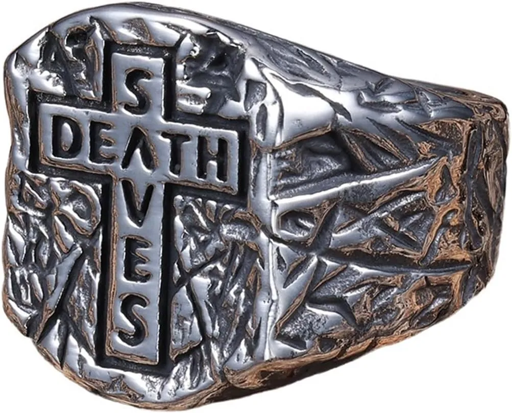 Jude Jewelers Retro Vintage Stainless Steel Saves Death Christian Cross Signet Style Biker Party Ring