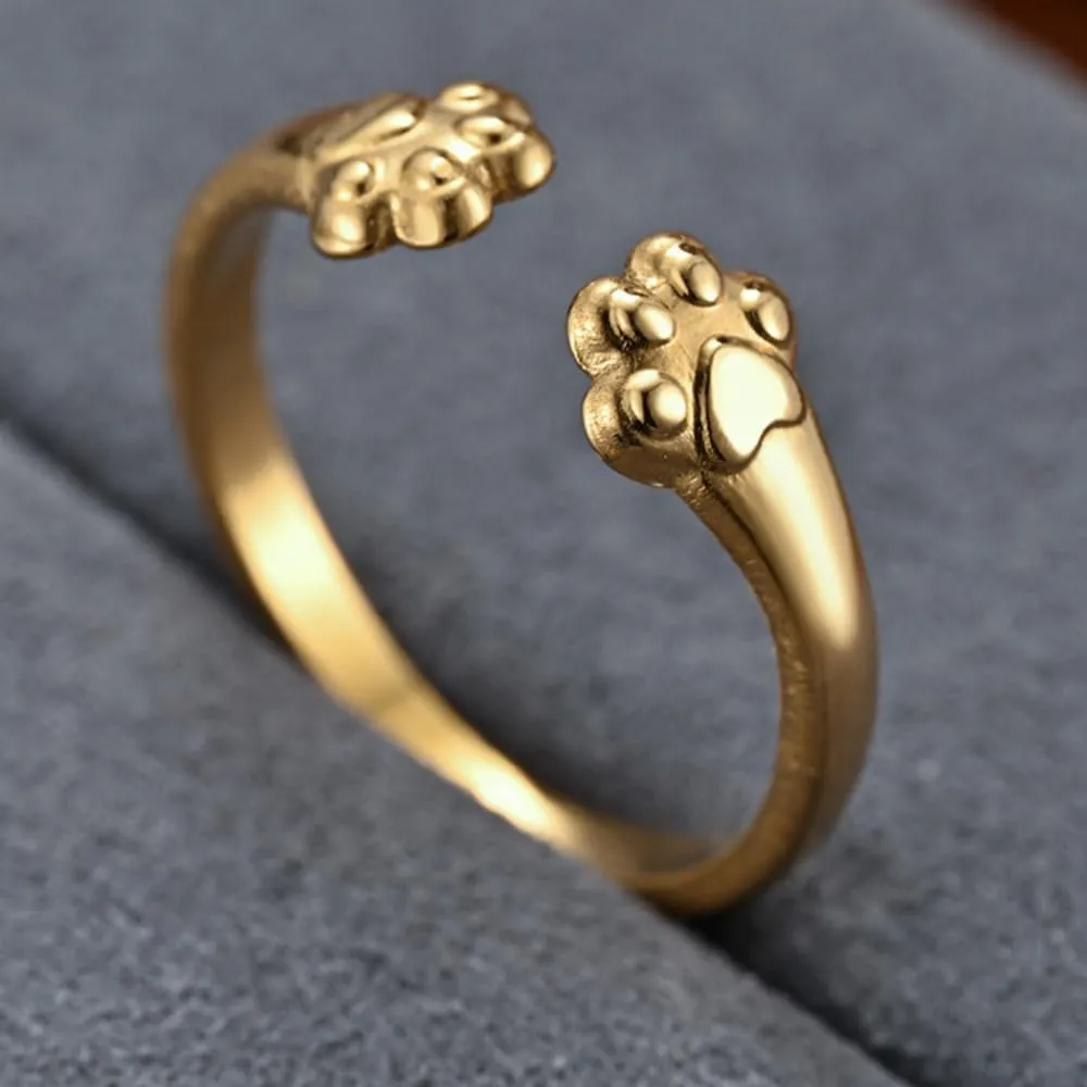 Jude Jewelers Stainless Steel Adjustable Size Cat Dog Pet Paw Style Holiday Party Wedding Statement Ring