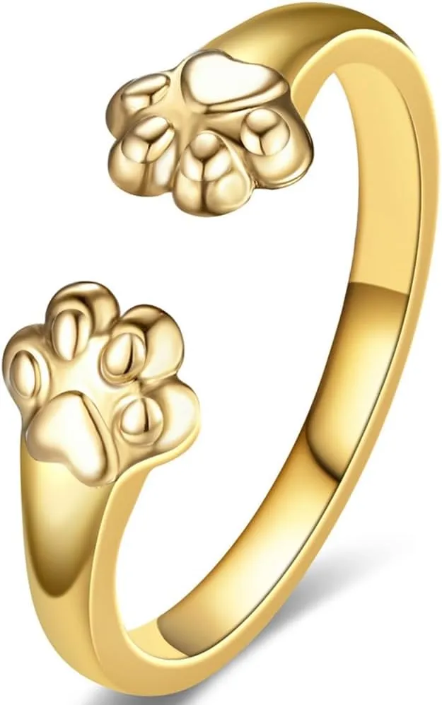 Jude Jewelers Stainless Steel Adjustable Size Cat Dog Pet Paw Style Holiday Party Wedding Statement Ring