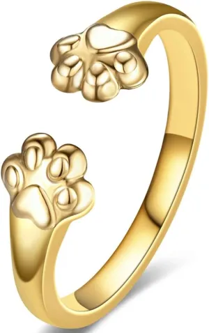 Jude Jewelers Stainless Steel Adjustable Size Cat Dog Pet Paw Style Holiday Party Wedding Statement Ring