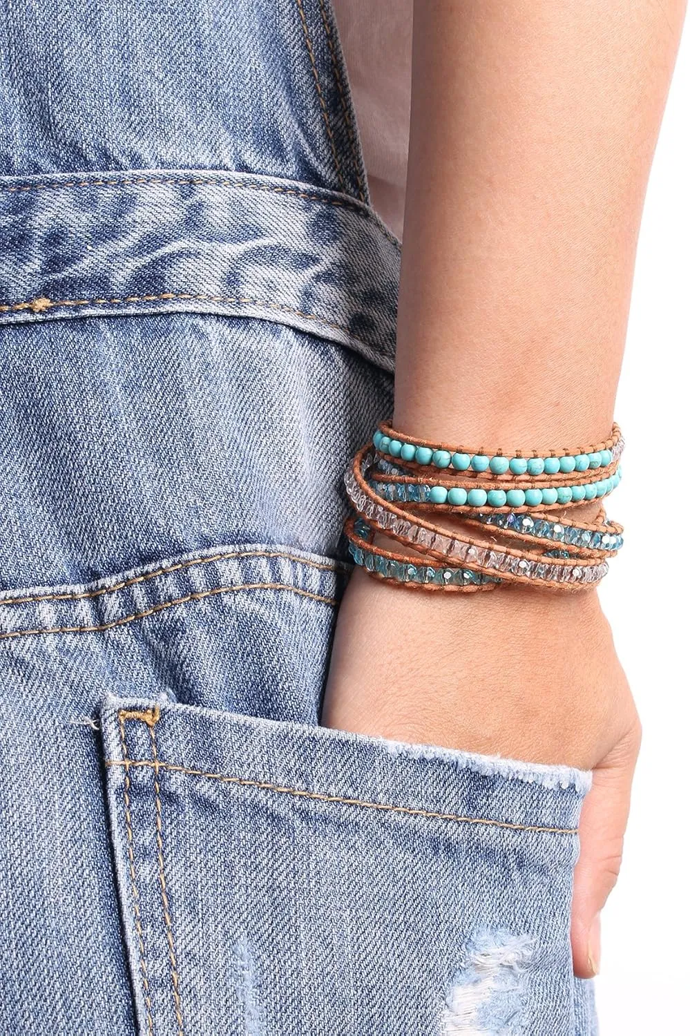 KELITCH Women Lavender Crystal Beads 5 Wrap Bracelet Handmade Exclusive Women Gifts