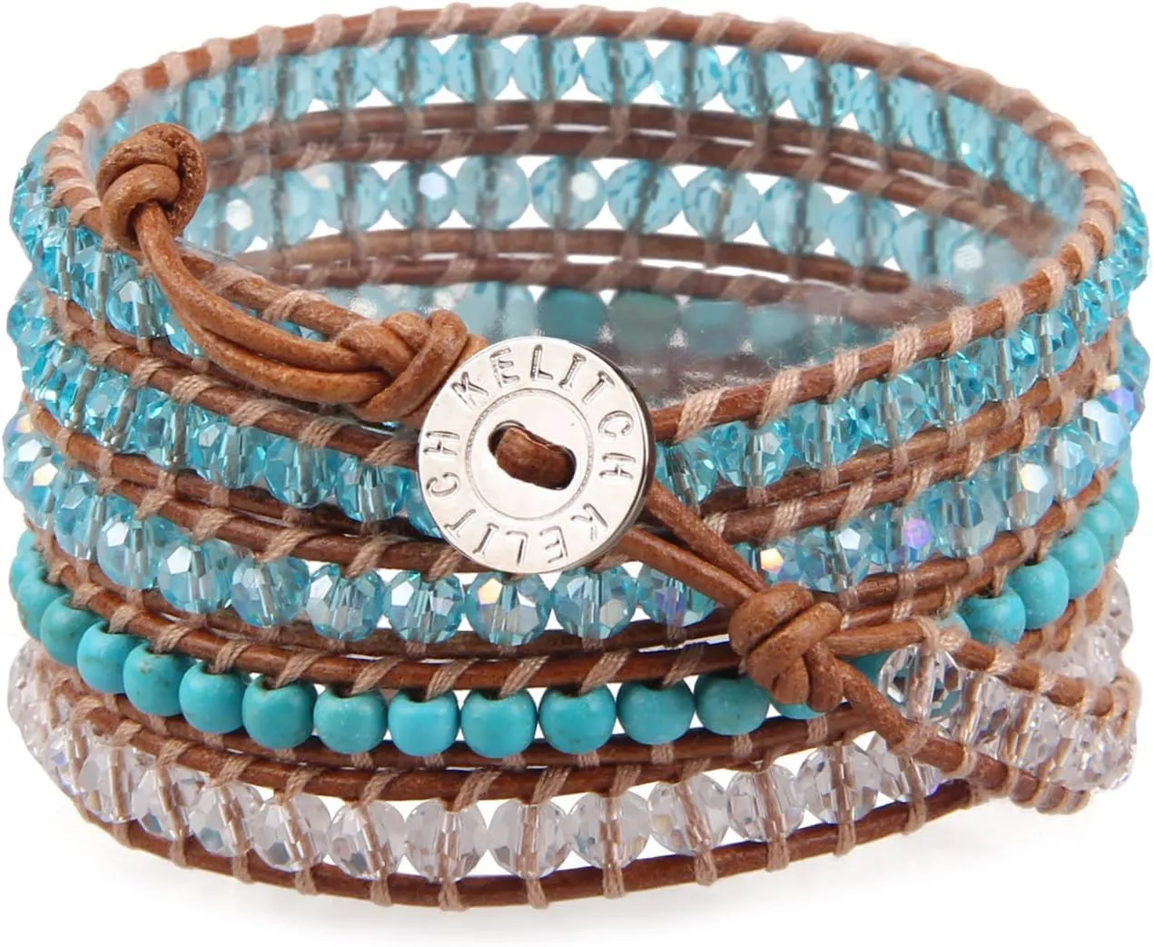 KELITCH Women Lavender Crystal Beads 5 Wrap Bracelet Handmade Exclusive Women Gifts