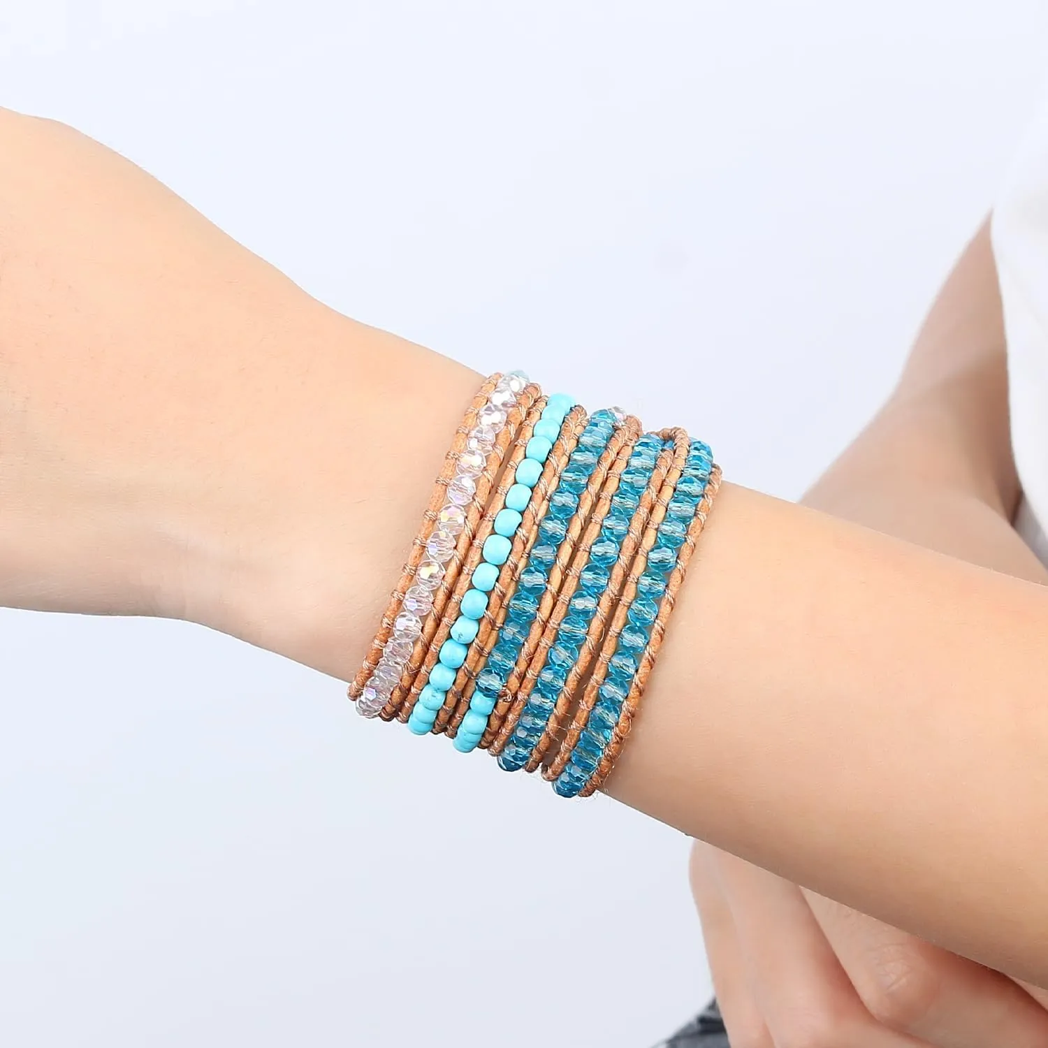 KELITCH Women Lavender Crystal Beads 5 Wrap Bracelet Handmade Exclusive Women Gifts