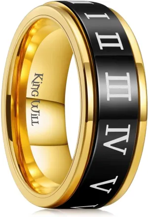 King Will 6mm 7mm 8mm Silver Black Stainless Steel Ring Spinner Ring Anxiety Relief Wedding Ring For Men Women Forest Elk Deer Family/Moon Star/Skull Head/Evil Eye/Poker Pattern Size 7-14