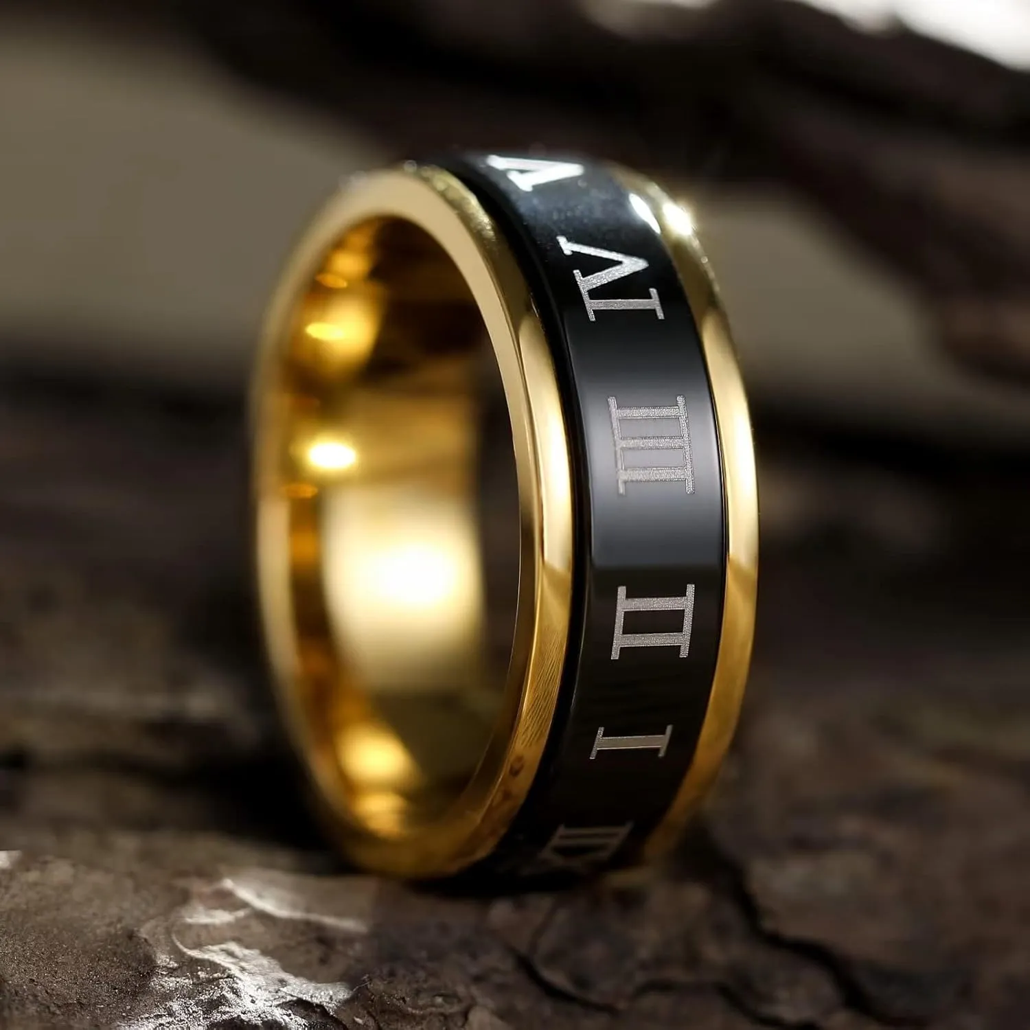 King Will 6mm 7mm 8mm Silver Black Stainless Steel Ring Spinner Ring Anxiety Relief Wedding Ring For Men Women Forest Elk Deer Family/Moon Star/Skull Head/Evil Eye/Poker Pattern Size 7-14