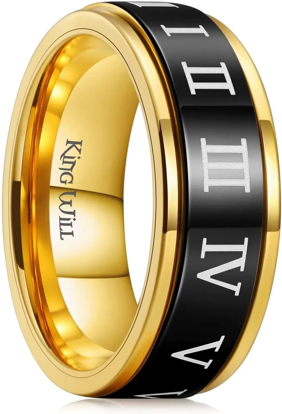 King Will 6mm 7mm 8mm Silver Black Stainless Steel Ring Spinner Ring Anxiety Relief Wedding Ring For Men Women Forest Elk Deer Family/Moon Star/Skull Head/Evil Eye/Poker Pattern Size 7-14