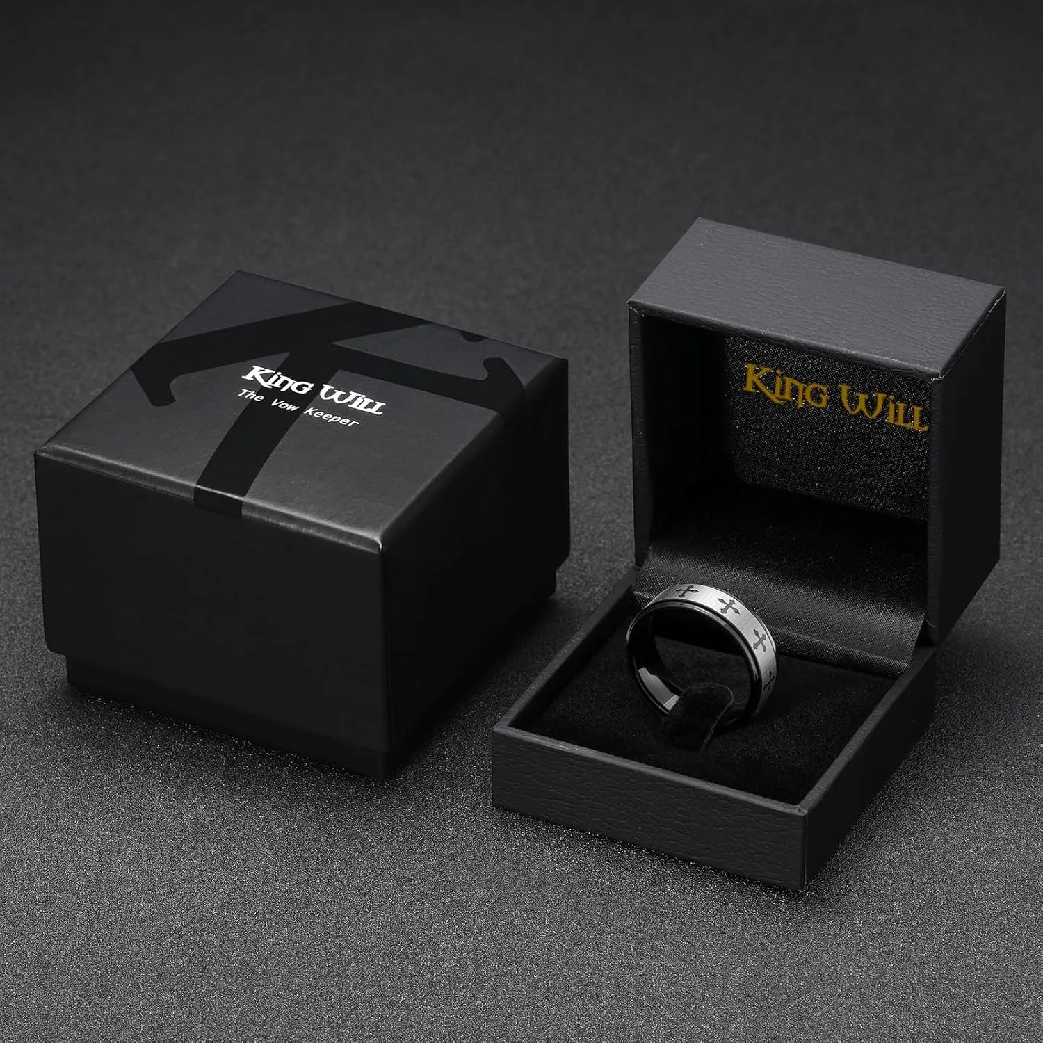 King Will 8mm Tungsten Carbide Ring for Men Lord's Prayer Wedding Band Cross Bible Engraved Mens Religious Ring Silver/Gold/Black Faith Bands Polished/Brushed Finish Comfort Fit Size 7-15
