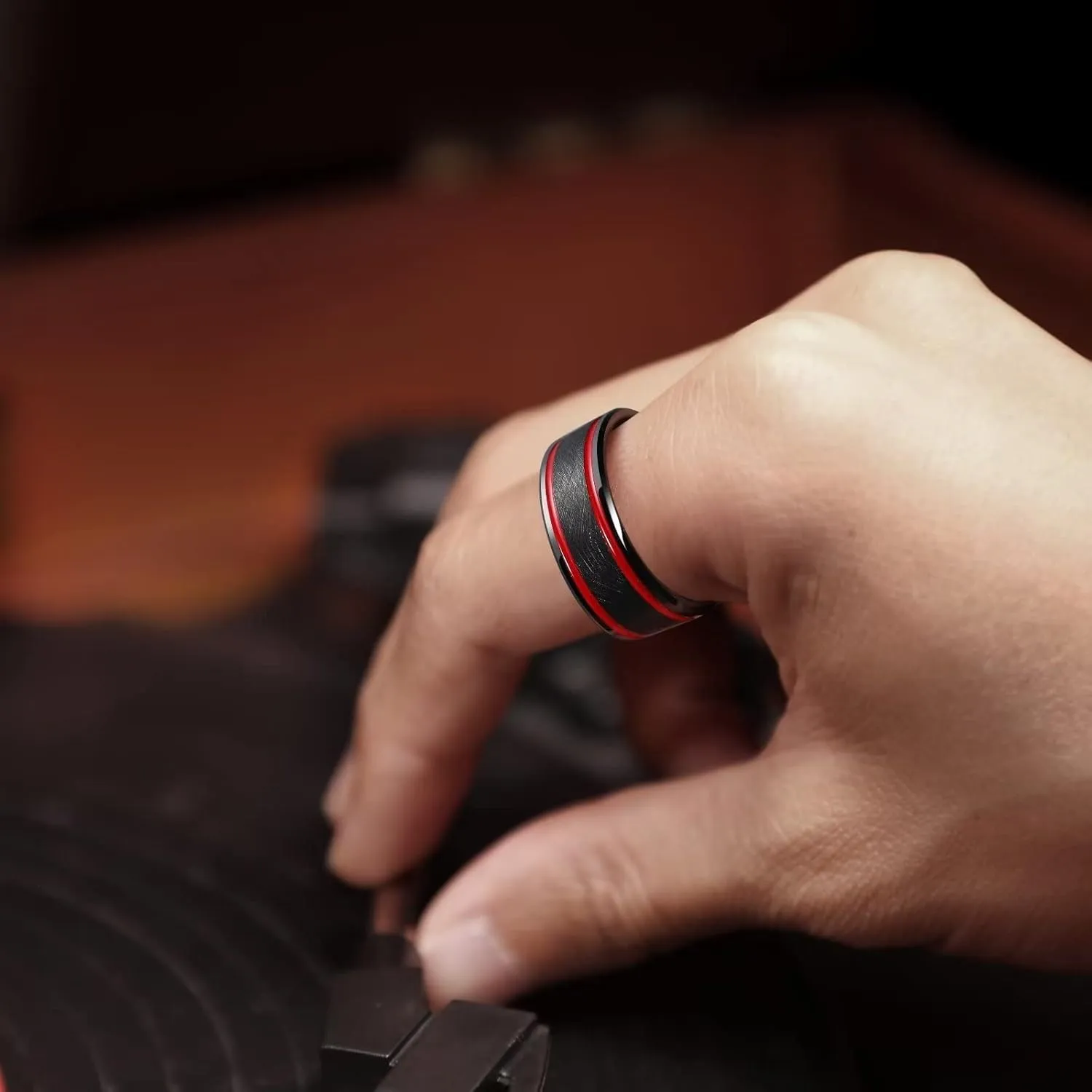 King Will Mens Grooved Tungsten Ring - Black/Silver 6mm/7mm/8mm Wedding Band, Thin Blue/Red/Purple/Rose Gold/Green/Orange/Pink Centre Groove, Matte Brushed Finish Beveled Edge, Comfort Fit Size 4-16