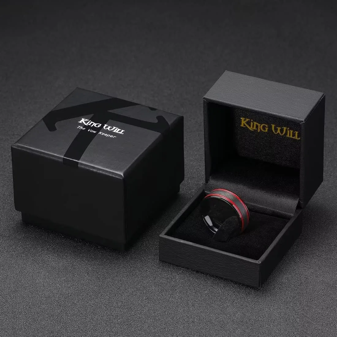King Will Mens Grooved Tungsten Ring - Black/Silver 6mm/7mm/8mm Wedding Band, Thin Blue/Red/Purple/Rose Gold/Green/Orange/Pink Centre Groove, Matte Brushed Finish Beveled Edge, Comfort Fit Size 4-16