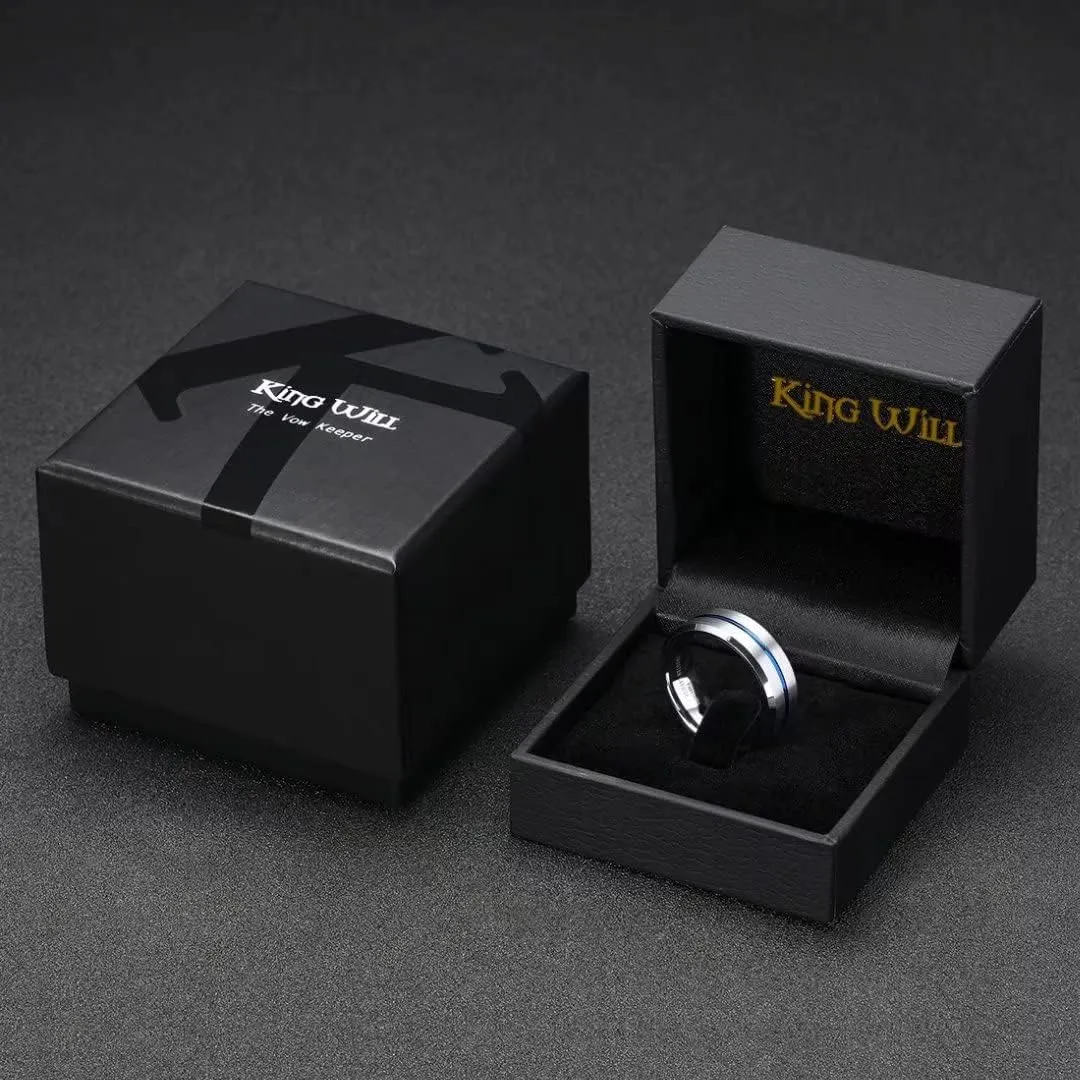 King Will Tungsten Carbide Wedding Band Ring for Men -6mm/8mm/10mm Men Rings in Black/Silver/Gold/Blue/Brown Grooved Center Wedding Band Suitable For Every Day Wear Comfort Fit Size 4-16
