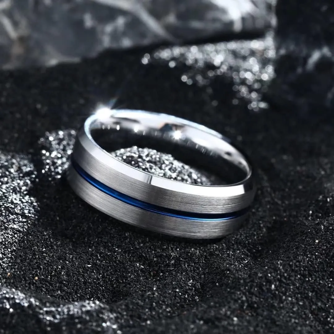 King Will Tungsten Carbide Wedding Band Ring for Men -6mm/8mm/10mm Men Rings in Black/Silver/Gold/Blue/Brown Grooved Center Wedding Band Suitable For Every Day Wear Comfort Fit Size 4-16