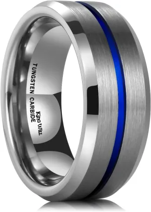 King Will Tungsten Carbide Wedding Band Ring for Men -6mm/8mm/10mm Men Rings in Black/Silver/Gold/Blue/Brown Grooved Center Wedding Band Suitable For Every Day Wear Comfort Fit Size 4-16