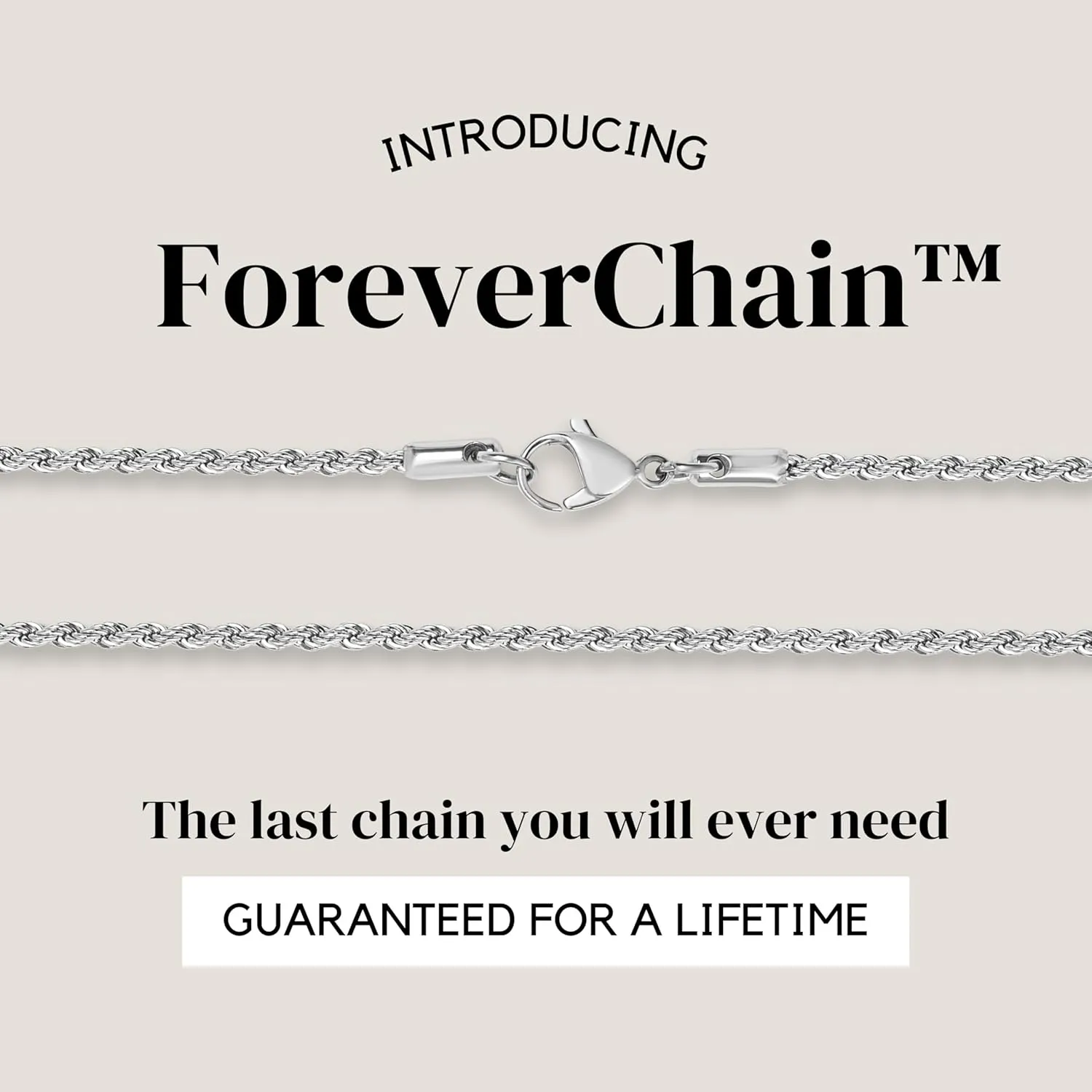 KISPER 24k White Gold Rope Chain Necklace Thin, Dainty, White Gold Plated Stainless Steel Jewelry for Women & Men with Lobster Clasp