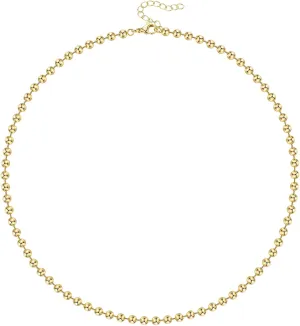 KissYan Gold Beaded Necklace for Women, 14K Gold Plated Adjustable High-Polished Basic Metal Ball Bead Chain Choker Necklace Minimalist Fashion Jewelry Gifts