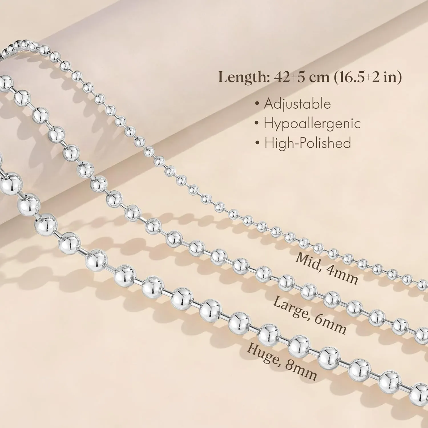 KissYan Gold Beaded Necklace for Women, 14K Gold Plated Adjustable High-Polished Basic Metal Ball Bead Chain Choker Necklace Minimalist Fashion Jewelry Gifts