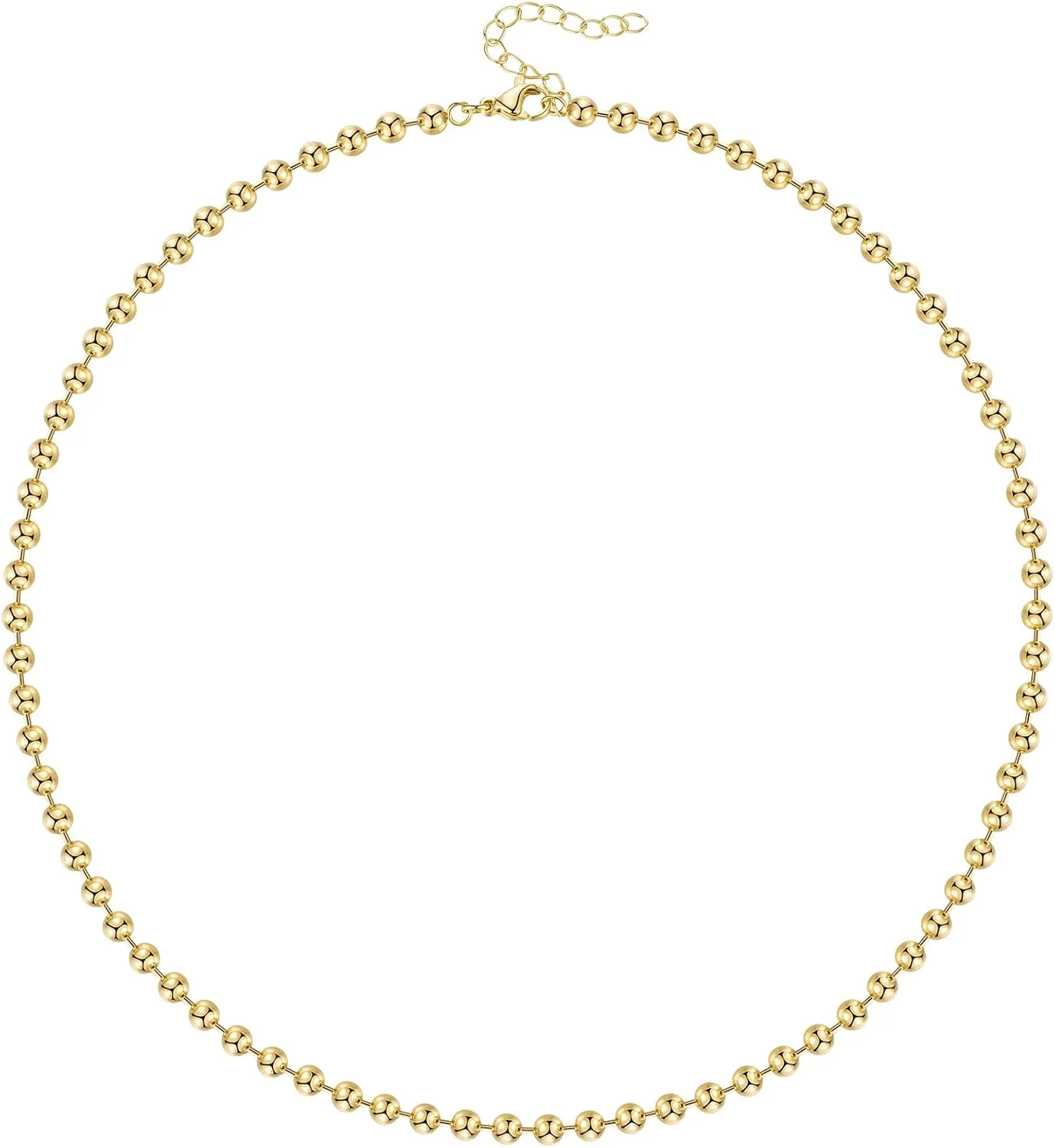 KissYan Gold Beaded Necklace for Women, 14K Gold Plated Adjustable High-Polished Basic Metal Ball Bead Chain Choker Necklace Minimalist Fashion Jewelry Gifts