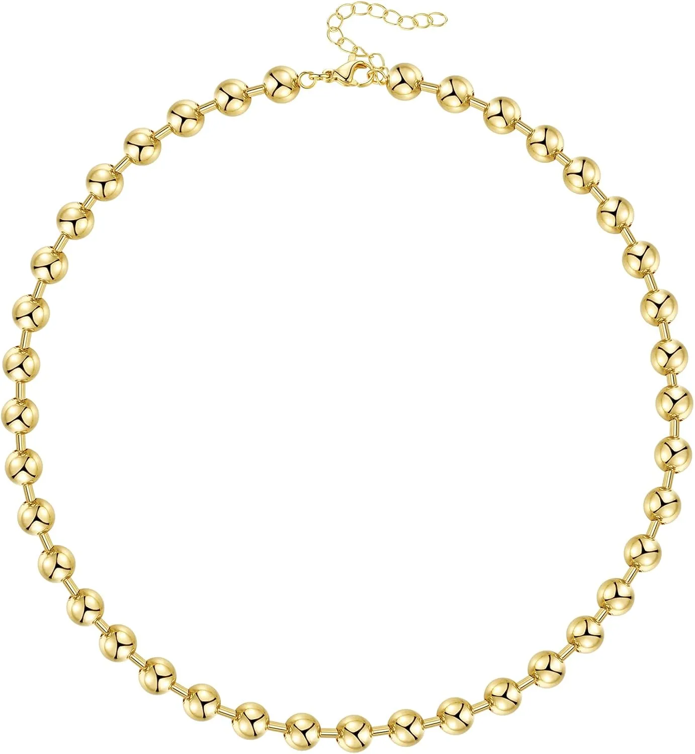 KissYan Gold Beaded Necklace for Women, 14K Gold Plated Adjustable High-Polished Basic Metal Ball Bead Chain Choker Necklace Minimalist Fashion Jewelry Gifts
