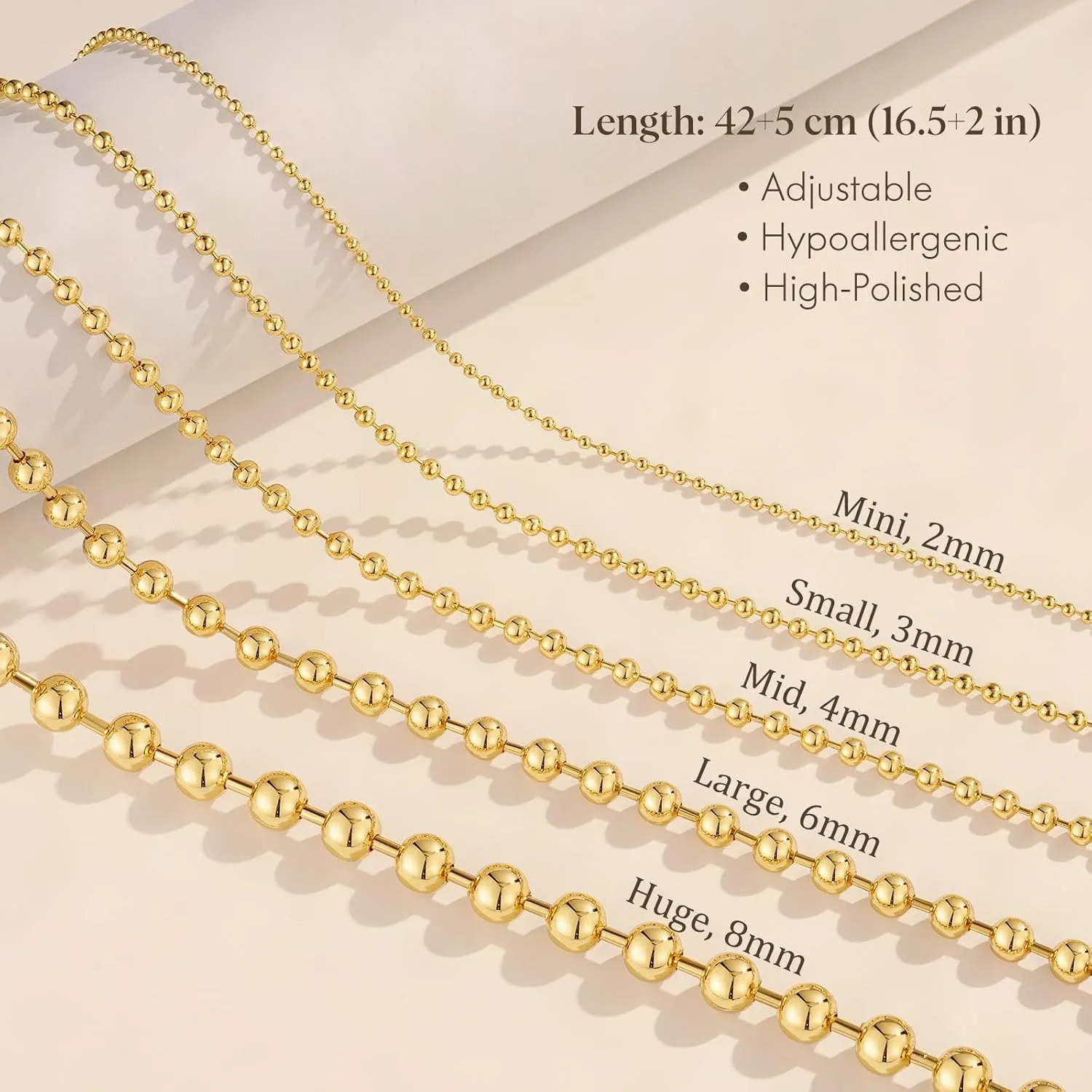 KissYan Gold Beaded Necklace for Women, 14K Gold Plated Adjustable High-Polished Basic Metal Ball Bead Chain Choker Necklace Minimalist Fashion Jewelry Gifts