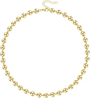 KissYan Gold Beaded Necklace for Women, 14K Gold Plated Adjustable High-Polished Basic Metal Ball Bead Chain Choker Necklace Minimalist Fashion Jewelry Gifts