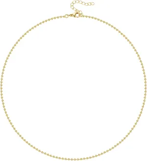 KissYan Gold Beaded Necklace for Women, 14K Gold Plated Adjustable High-Polished Basic Metal Ball Bead Chain Choker Necklace Minimalist Fashion Jewelry Gifts