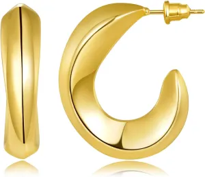KissYan Gold Hoop Earrings for Women, 14K Gold Plated Open Tube Hoops Thick Lightweight Twist Irregular Earrings Trendy Jewelry Gifts