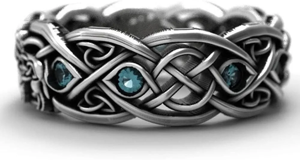 Koguxuix Fashion Jewelry Vintage Silver Celtic Wolf Topaz Stone Ring Euramerican Wolf Totem Ring for Women Men (11)