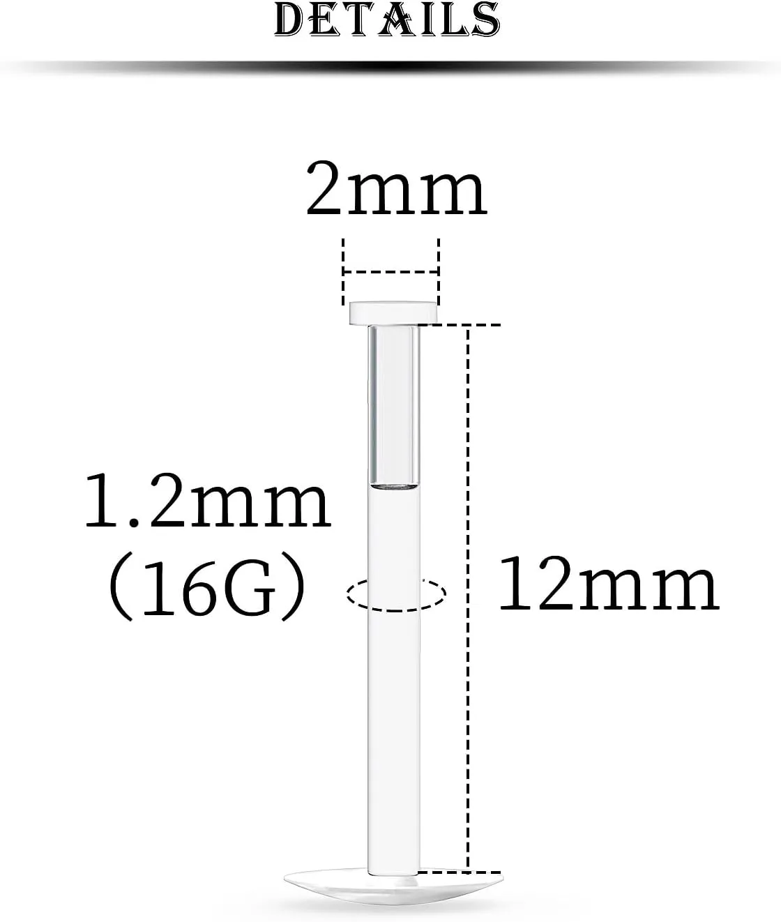 Kridzisw 16G Clear Earrings for Sports Clear Nose Studs Piercing Retainers Flat Push Top 2mm Bioflex Lip Rings Labret Retainer for Women Men 6mm 8mm 10mm 12mm Bar Length