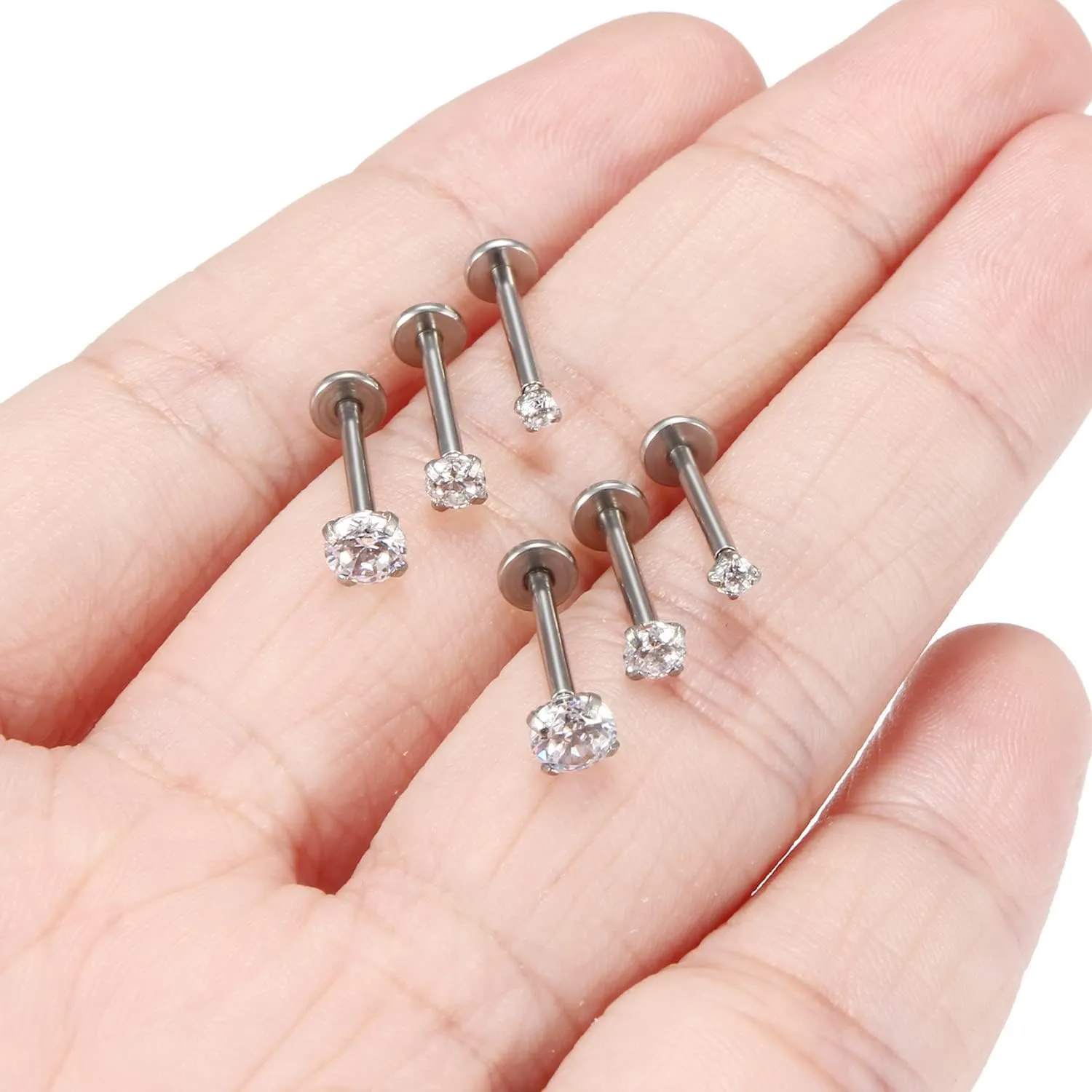 Kridzisw 16G Lip Labret Monroe Medusa Rings Studs Internally Threaded 316L Surgical Steel Flat Back Nose Studs Cartilage Tragus Helix Earring Piercing 6mm 8mm 10mm Bar 2mm 3mm 4mm CZ 3pairs