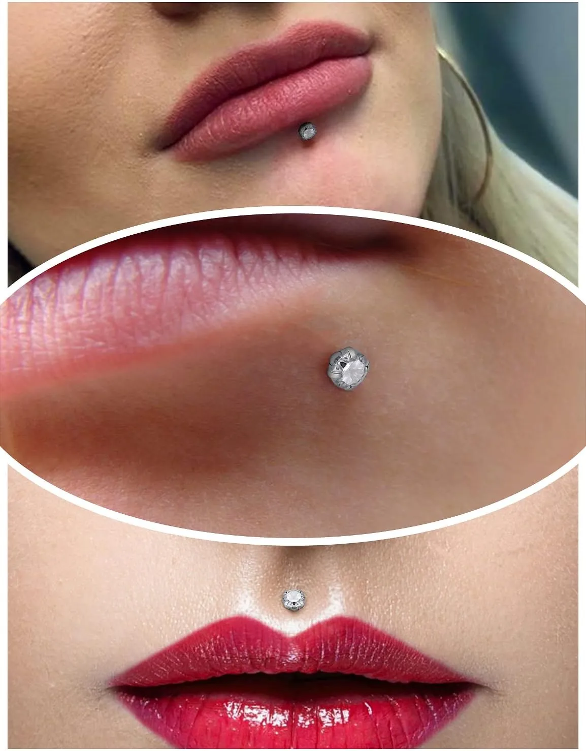 Kridzisw 16G Lip Labret Monroe Medusa Rings Studs Internally Threaded 316L Surgical Steel Flat Back Nose Studs Cartilage Tragus Helix Earring Piercing 6mm 8mm 10mm Bar 2mm 3mm 4mm CZ 3pairs