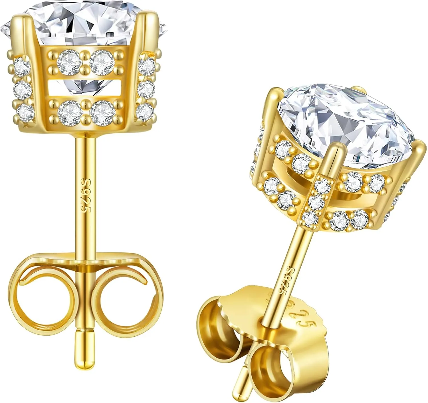 KRKC Moissanite Earrings, Lab Grown Diamond Stud Earrings for Women, 14K Golden Plated Sterling Silver, Bloom Design, 2 Carat D Color VVS1, Hypoallergenic, Gift for Wife, Mom, Her